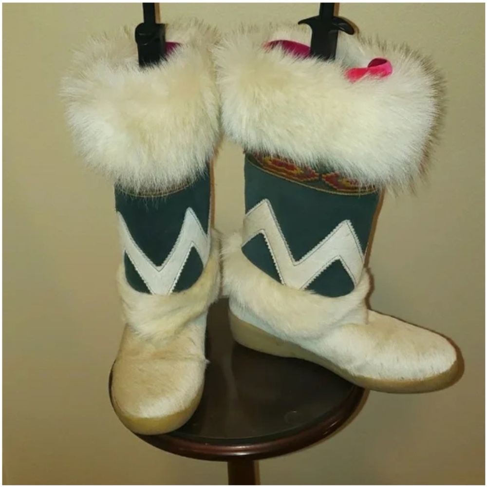 OSCAR Sport Taiga Apres Ski Boots/Winter White/Green Suede Aztec Design
